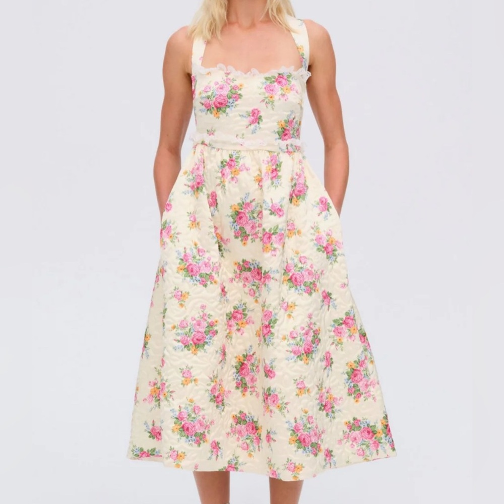For Love And Lemons Cream Floral Midi Dress